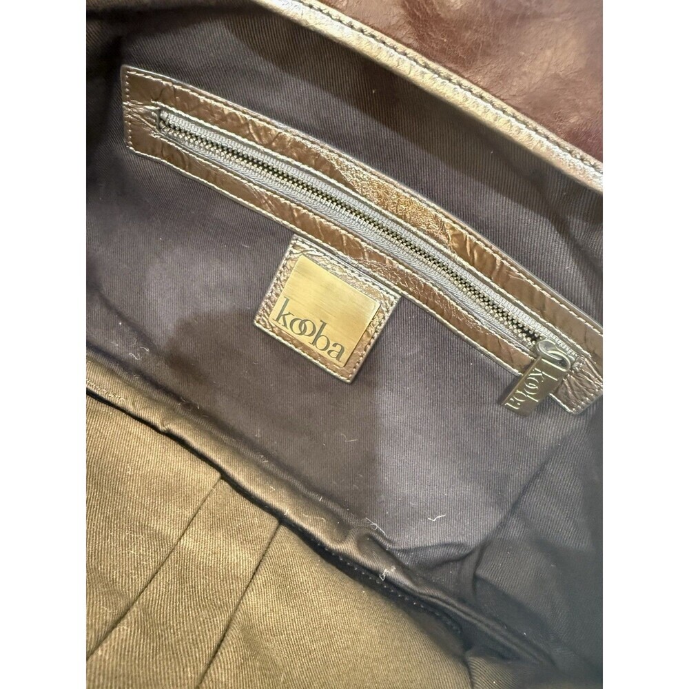 Kooba Brown Leather Clutch Metallic Piping Zip Snap Boho Bag Purse Y2K - Picture 12 of 16